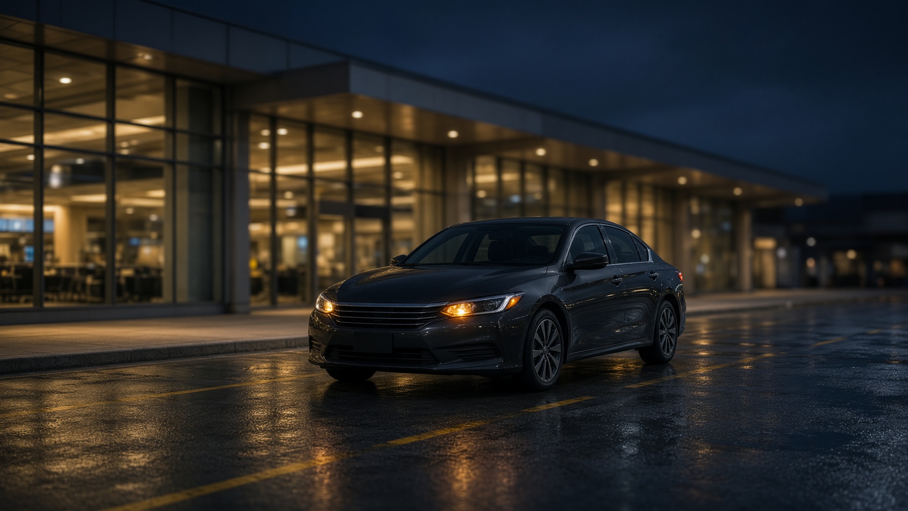 A car waiting outside Zvartnots arrivals at night